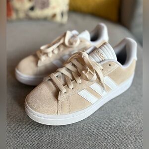 Adidas Women's Beige and White Sneakers